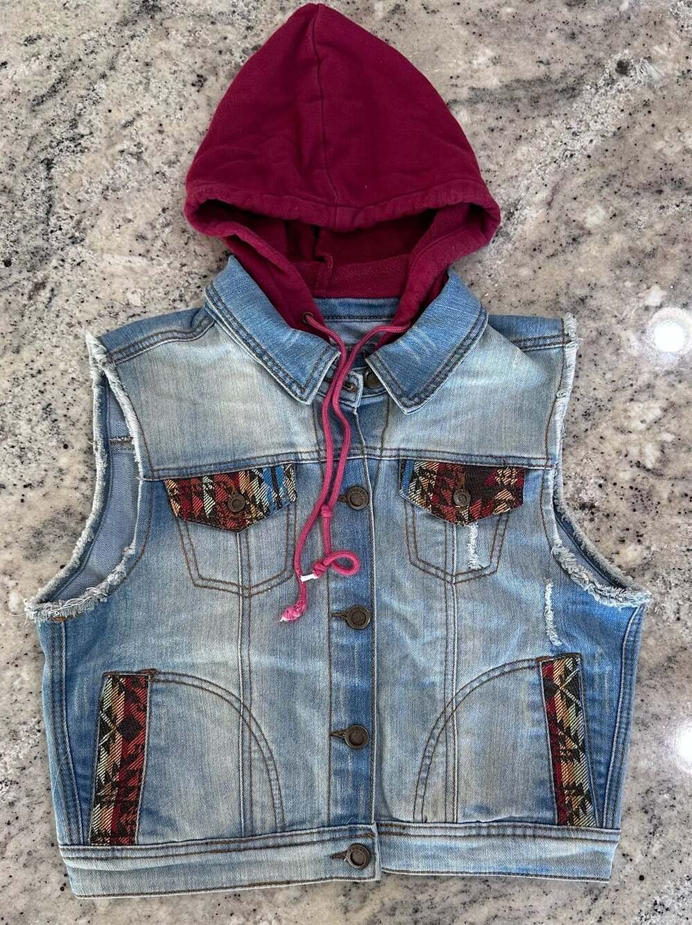 Rue21 Hooded Denim Vest Blue Southwestern Accent